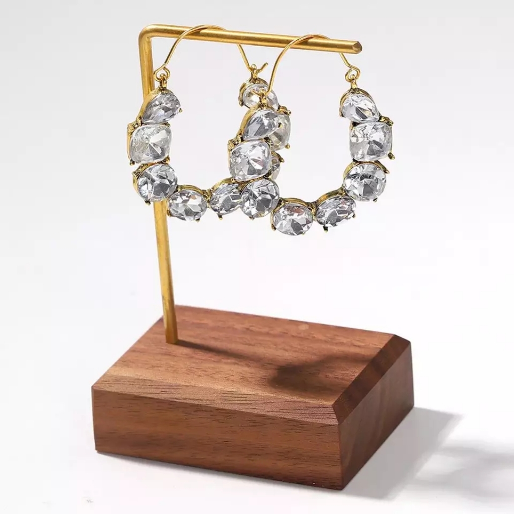 Gold Geometric Drop Bling Hoop Crystal Earrings 22$